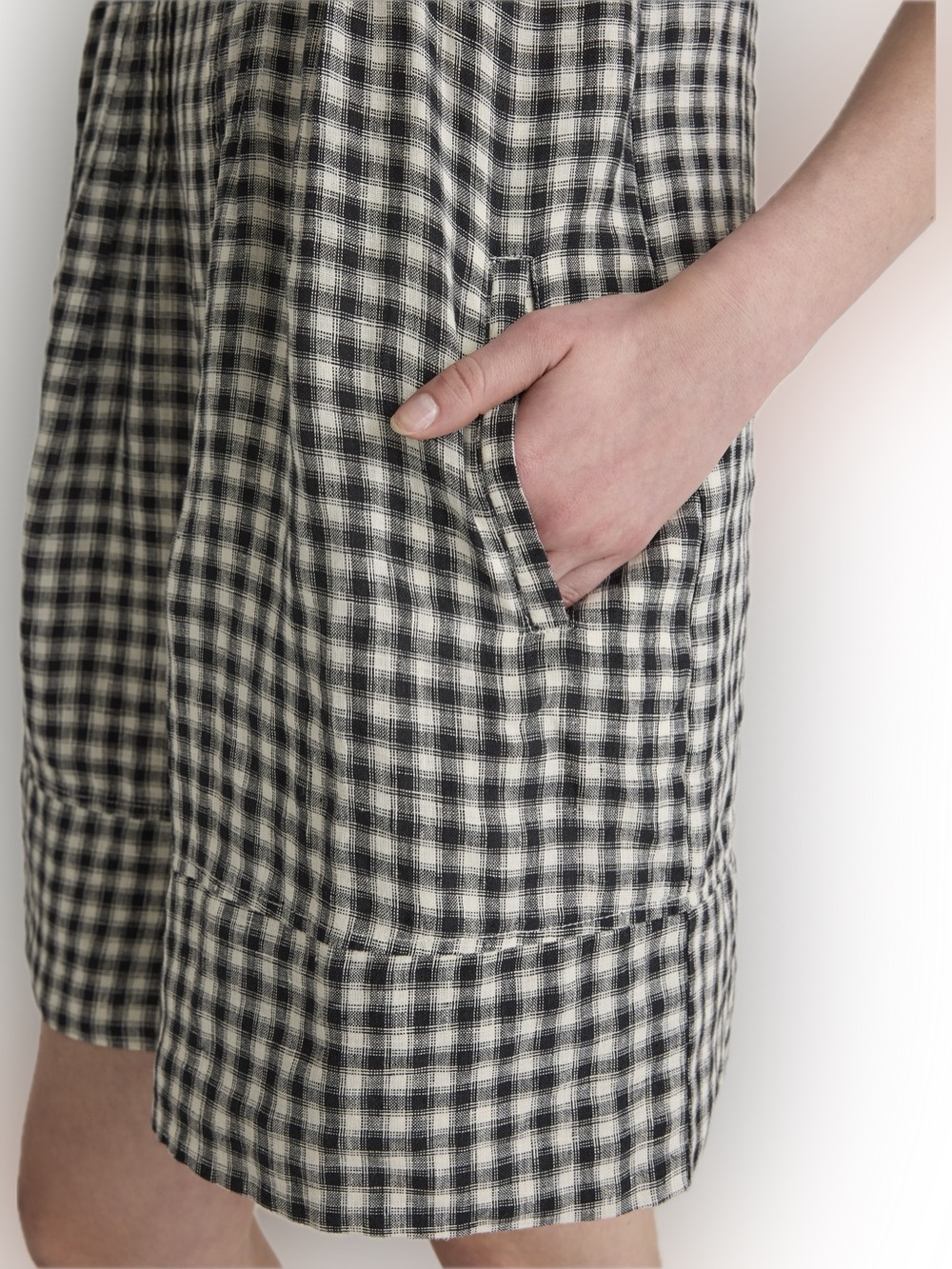 Quince 100% European Flax Linen Cream Black Gingham Sleeveless Shift Dress L - Picture 5 of 8